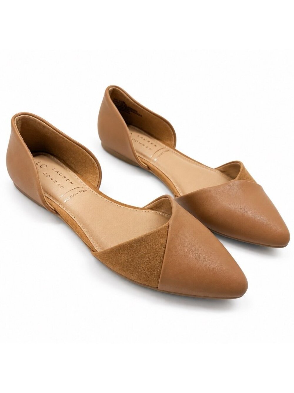 LC Lauren Conrad D'Orsay Flats 7.5 Cognac Brown Pointed Toe Work Office Timeless